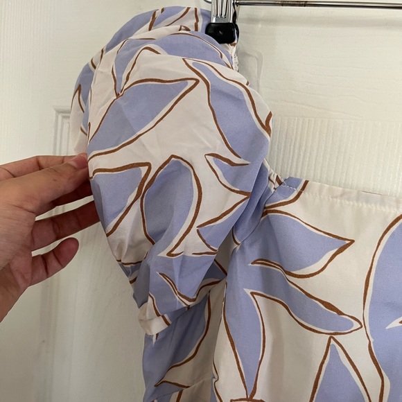 A New Day Blue and Cream Cottagecore Leaf Print Midi Dress Bohemian - Picture 8 of 10